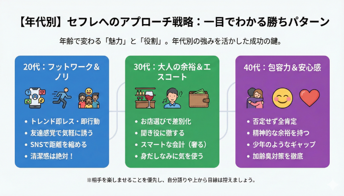 【年代別】20代・30代・40代で変えるべきセフレへのアプローチ